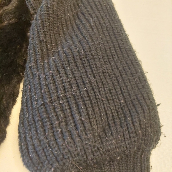 Nika Black Faux Fur Knit Puff Sleeves Bomber Jacket Y2K Baddie Moto Size L - Picture 4 of 14